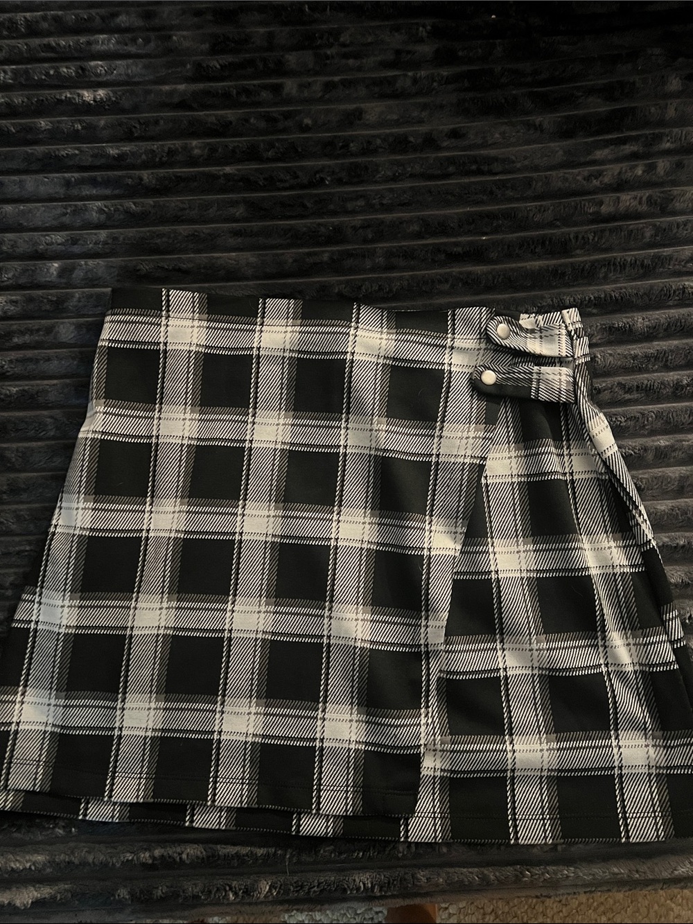SO Black and White Plaid Wrap-Style Mini Skirt